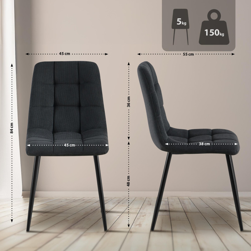 Conjunto de 2 cadeiras de jantar Antibes Corda preta