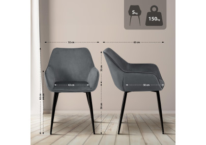 Chaise de salle à manger Luena, velours, gris foncé