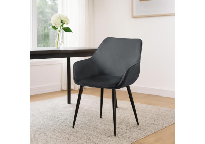 Chaise de salle à manger Luena, velours, gris foncé