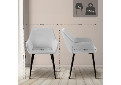 Silla de comedor Luena, terciopelo gris claro