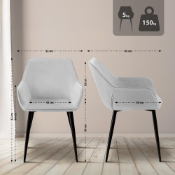 Silla de comedor Luena, terciopelo gris claro