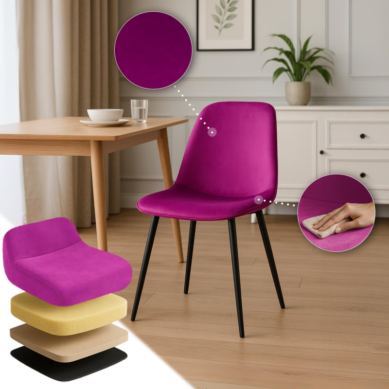 Ensemble de 4 chaises de salle à manger Maryam en velours violet