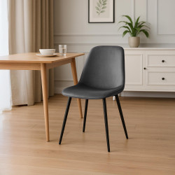 Conjunto de 4 sillas de comedor Maryam de terciopelo gris oscuro