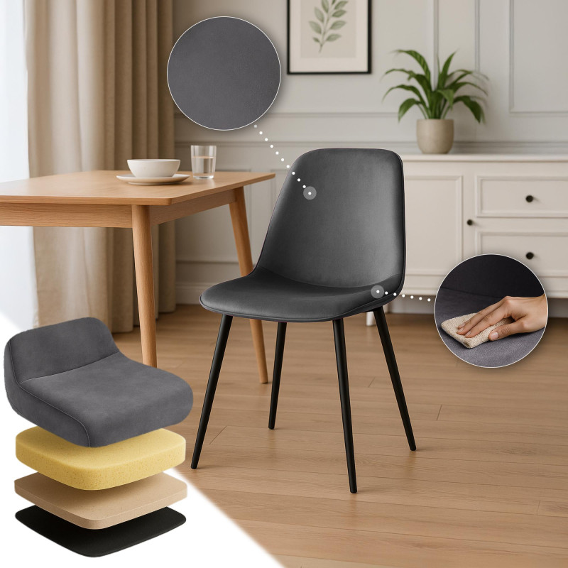 Conjunto de 4 sillas de comedor Maryam de terciopelo gris oscuro