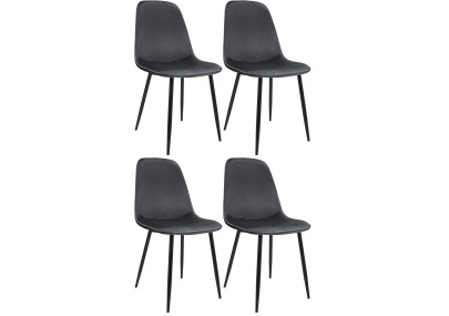 Ensemble de 4 chaises de salle à manger Maryam en velours gris foncé