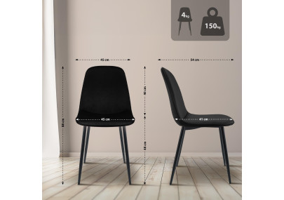 Ensemble de 4 chaises de salle à manger Maryam en velours noir