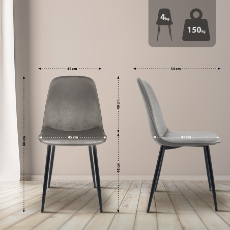 Ensemble de 4 chaises de salle à manger Maryam en velours gris clair