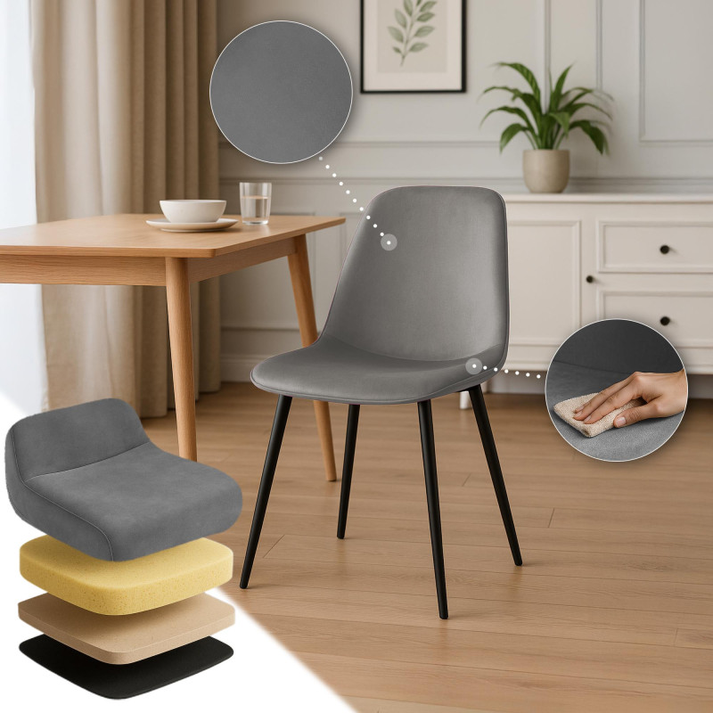 Ensemble de 4 chaises de salle à manger Maryam en velours gris clair