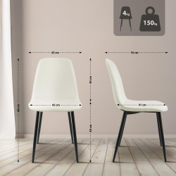 Ensemble de 4 chaises de salle à manger Maryam, tissu crème