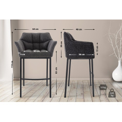 Tabouret de bar Damaso B en tissu avec piètement à 4 pieds gris titane