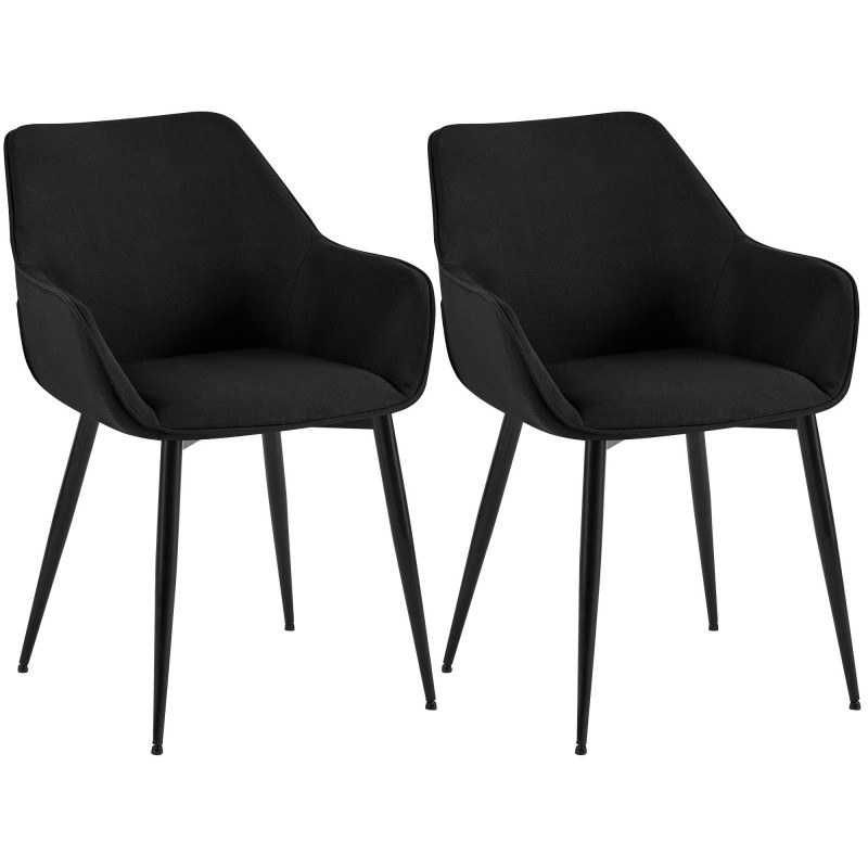 Conjunto de 2 sillas de comedor Luena, tela, negro