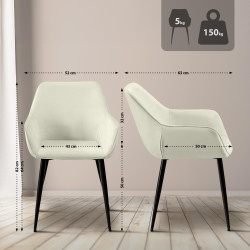 Conjunto de 2 sillas de comedor Luena, tela crema