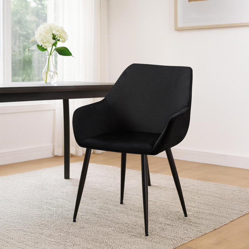 Conjunto de 2 sillas de comedor Luena en terciopelo negro