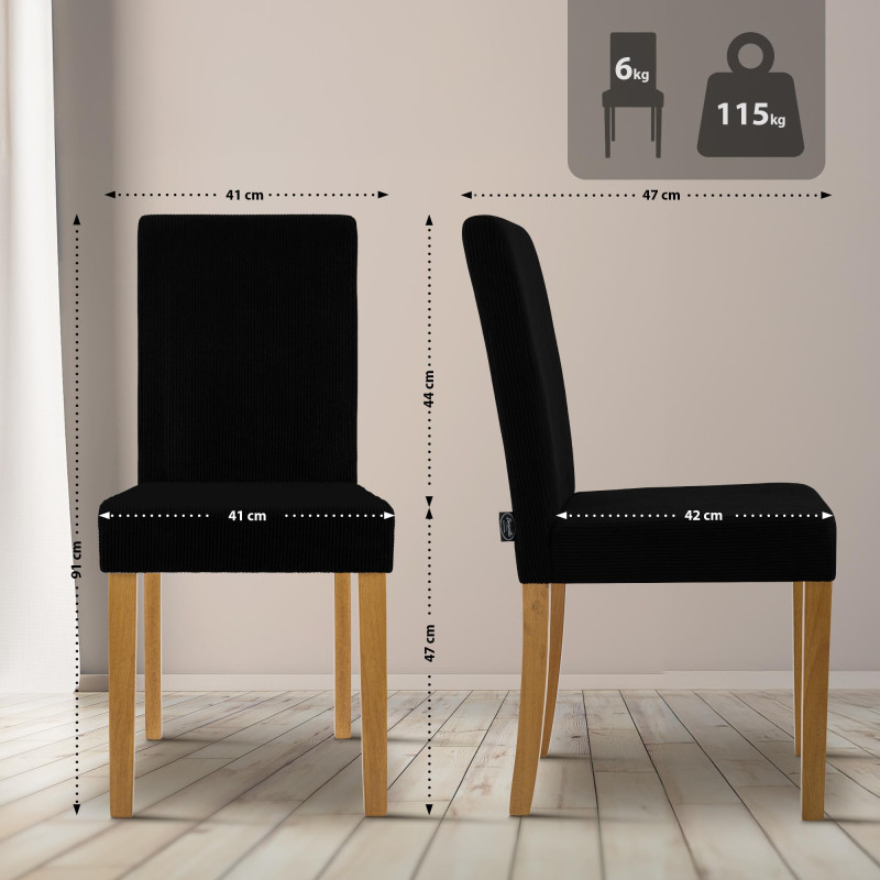 Conjunto de 2 cadeiras de jantar Ina Cord preto antigo claro