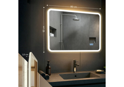 Miroir de salle de bain Jericho 60x80 avec Bluetooth et verre transparent