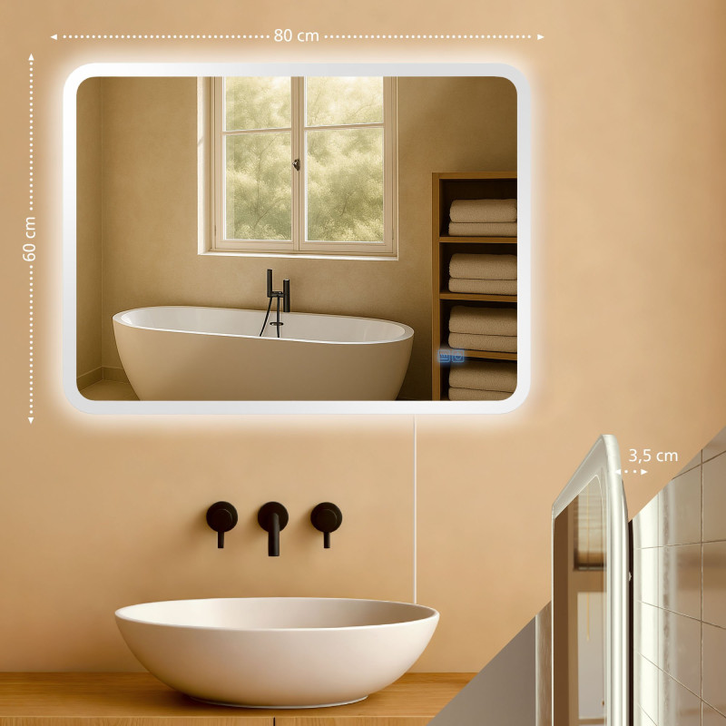 Specchio da bagno Jericho 60x80 senza Bluetooth in vetro trasparente