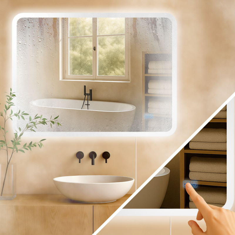 Specchio da bagno Jericho 60x80 senza Bluetooth in vetro trasparente
