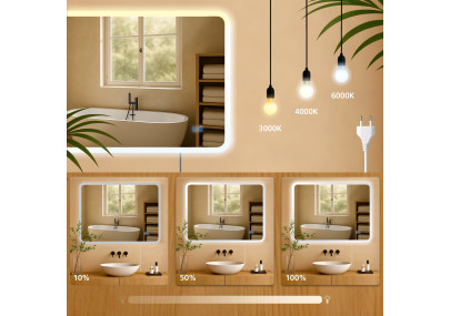 Miroir de salle de bain Jericho 60x80 sans Bluetooth en verre transparent