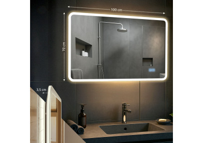 Miroir de salle de bain Jericho 70x100 avec Bluetooth et verre transparent