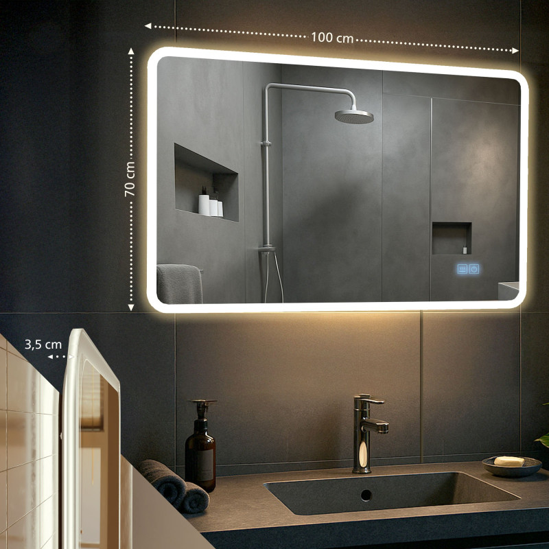 Specchio da bagno Jericho 70x100 con Bluetooth e vetro trasparente