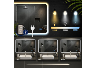 Miroir de salle de bain Jericho 70x100 avec Bluetooth et verre transparent