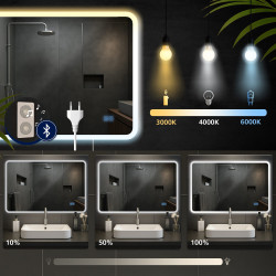 Specchio da bagno Jericho 70x100 con Bluetooth e vetro trasparente