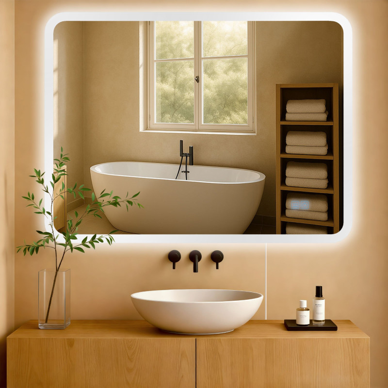 Specchio da bagno Jericho 70x100 senza Bluetooth, vetro trasparente