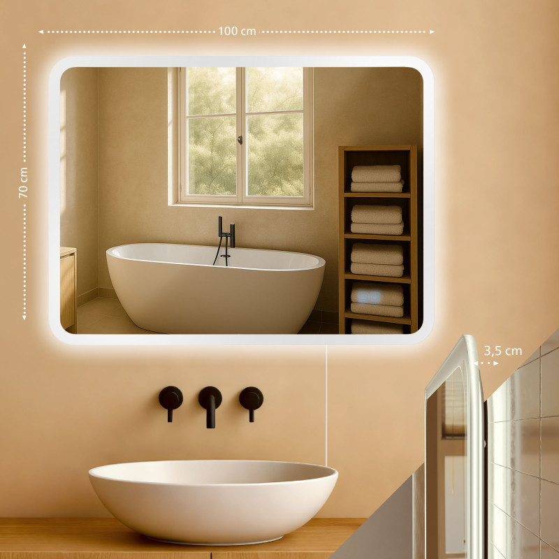 Specchio da bagno Jericho 70x100 senza Bluetooth, vetro trasparente