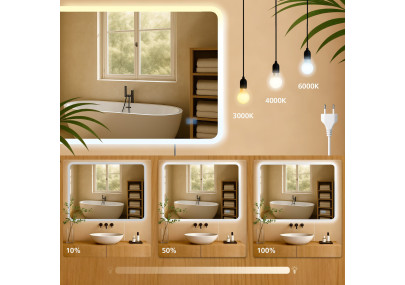 Miroir de salle de bain Jericho 70x100 sans Bluetooth, verre transparent