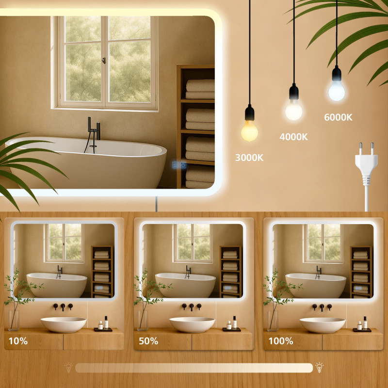 Specchio da bagno Jericho 70x100 senza Bluetooth, vetro trasparente