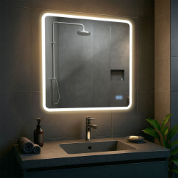 Specchio da bagno Jericho 80x80 con Bluetooth e vetro trasparente