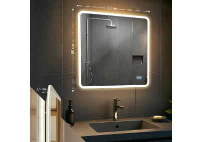 Miroir de salle de bain Jericho 80x80 avec Bluetooth et verre transparent