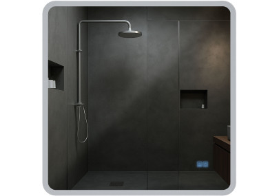 Miroir de salle de bain Jericho 80x80 avec Bluetooth et verre transparent