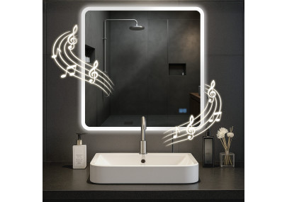 Specchio da bagno Jericho 80x80 con Bluetooth e vetro trasparente