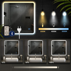 Miroir de salle de bain Jericho 80x80 avec Bluetooth et verre transparent