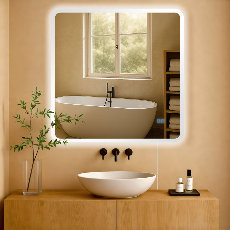 Espejo de baño Jericho 80x80 sin Bluetooth, cristal transparente