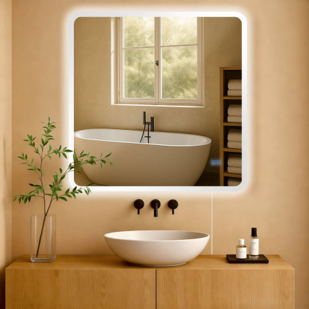 Miroir de salle de bain Jericho 80x80 sans Bluetooth, verre transparent