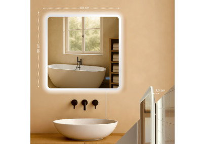 Miroir de salle de bain Jericho 80x80 sans Bluetooth, verre transparent