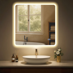 Espejo de baño Jericho 80x80 sin Bluetooth, cristal transparente