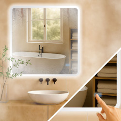 Miroir de salle de bain Jericho 80x80 sans Bluetooth, verre transparent