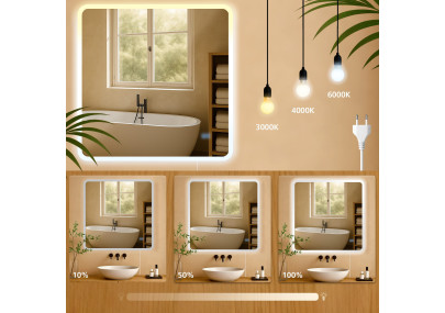 Miroir de salle de bain Jericho 80x80 sans Bluetooth, verre transparent