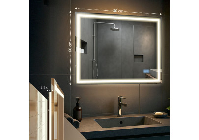 Miroir de salle de bain Jaffrey 60x80 avec Bluetooth et verre transparent