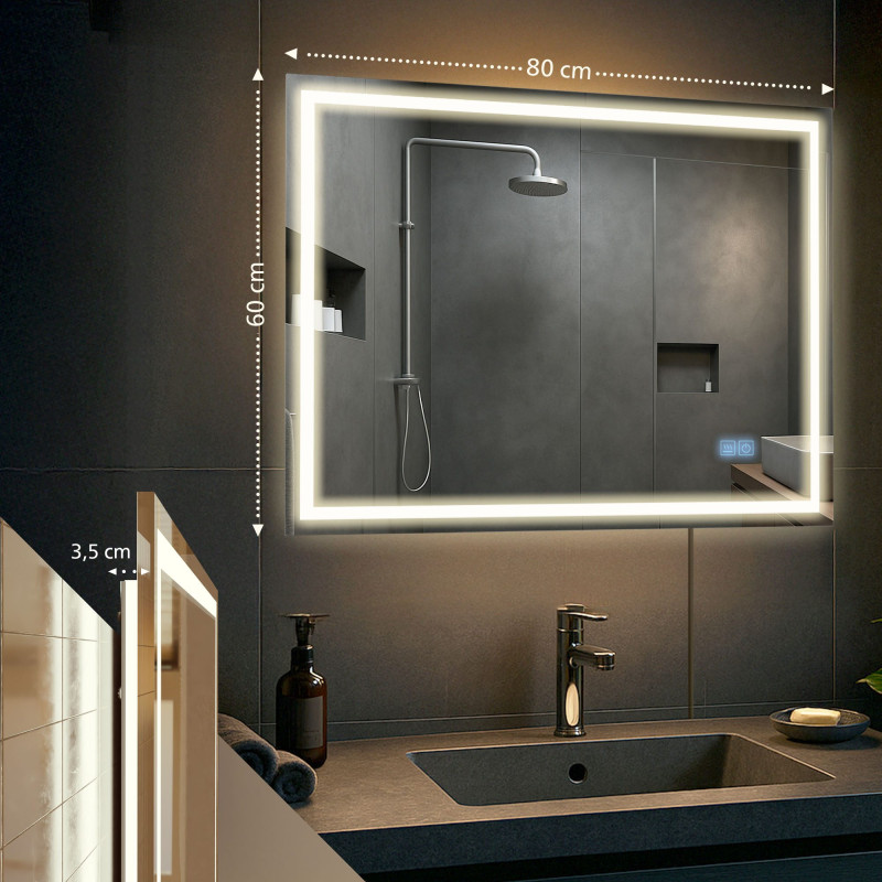 Miroir de salle de bain Jaffrey 60x80 avec Bluetooth et verre transparent