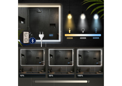 Miroir de salle de bain Jaffrey 60x80 avec Bluetooth et verre transparent