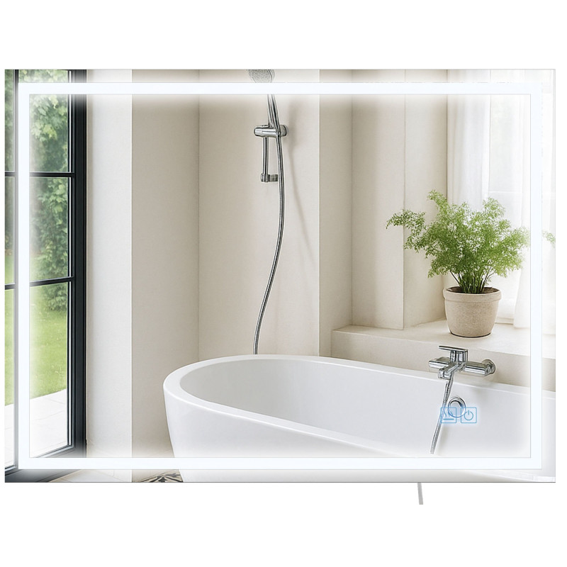 Miroir de salle de bain Jaffrey 60x80 sans Bluetooth, verre transparent