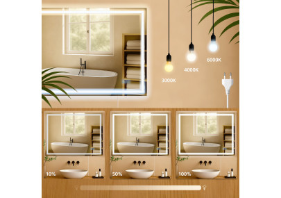 Miroir de salle de bain Jaffrey 60x80 sans Bluetooth, verre transparent