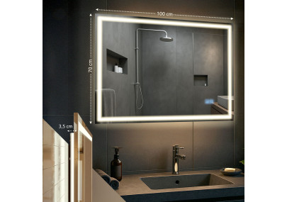 Miroir de salle de bain Jaffrey 70x100 avec Bluetooth et verre transparent