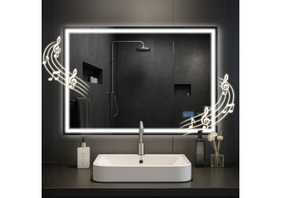Miroir de salle de bain Jaffrey 70x100 avec Bluetooth et verre transparent