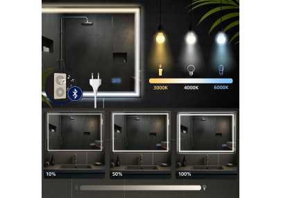 Miroir de salle de bain Jaffrey 70x100 avec Bluetooth et verre transparent