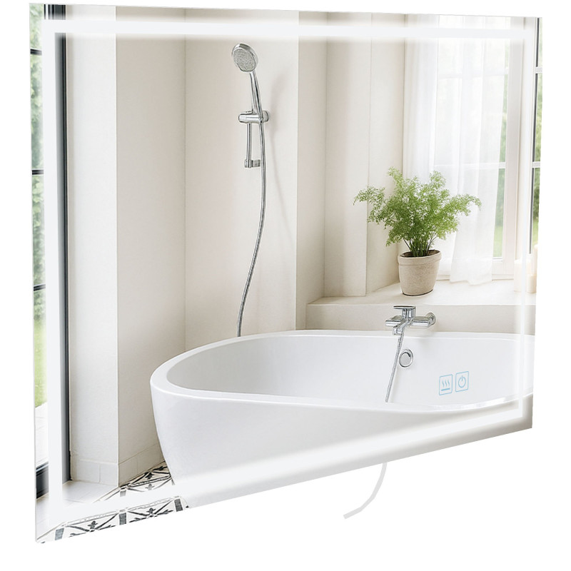 Miroir de salle de bain Jaffrey 70x100 sans Bluetooth, verre transparent